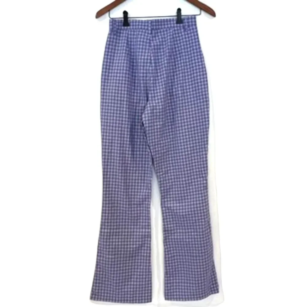 ASOS Heartbreak Purple Plaid Flare Pants Small Split Hems Flat Pockets NEW - Picture 3 of 8